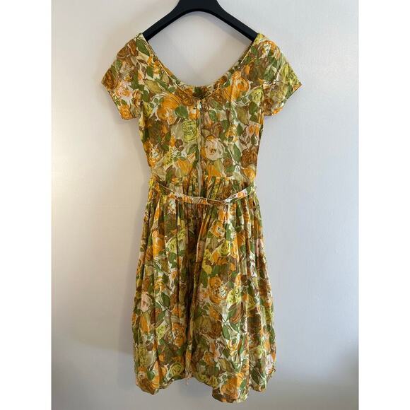 Vintage 1950s Womens Cotton Floral Cap Sleeve Belted Retro Twee Dress Small - Picture 2 of 7